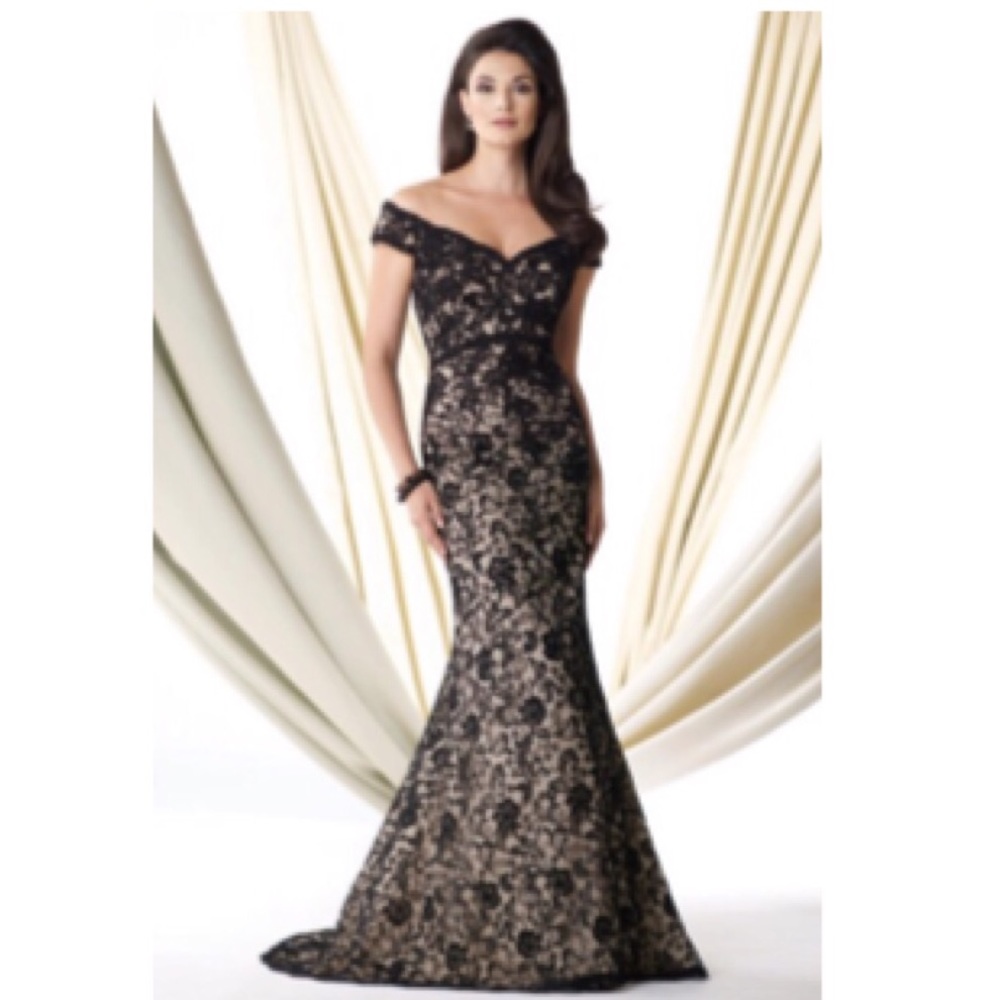 Mon Cheri Off shoulder lace mermaid long gown